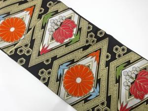 アンティーク　松皮菱に菊・桐模様織り出し袋帯（着用可）